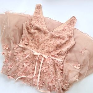 Marchesa Notte Floral Appliqué Rhinestone Embellished Tulle Midi Dress 10 $995